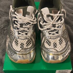 Bottega Veneta Metallic Silver and White Sneakers